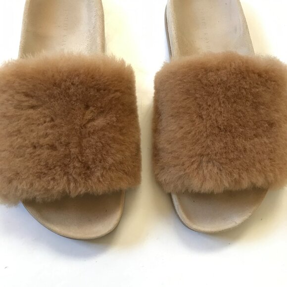 Jenni Kayne Shearling Slide Sandals Womens 39 9 Tan Brown Suede Open Toe Mules - Picture 8 of 13